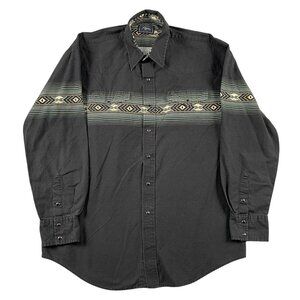 Roper Western Shirt Mens Large Aztec Black Button Down 100% Cotton Snap Button